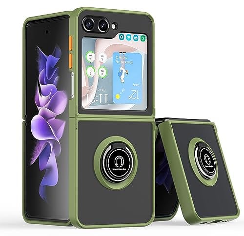 ZCDAYE Case for Samsung Galaxy Z Flip 5 with Magnetic Ring Holder Kickstand, 360° Rotating Stand Translucent Frosted Matte TPU Bumper Protective Phone Cover for Samsung Z Flip 5(2023) - Green