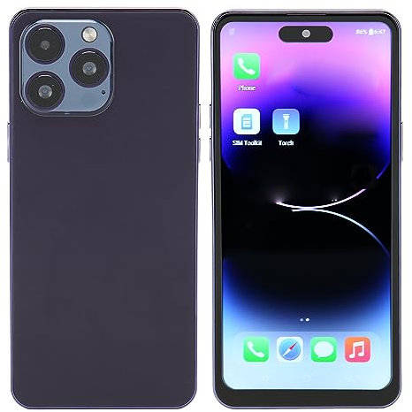 I14Promax Unlocked Cell Phone, 8GB RAM 128GB ROM Expansion, 6.8 Inch FHD Waterdrop Screen, Dual Camera Dual Card Dual Standby 4G Smartphone for Android (Dark Purple)