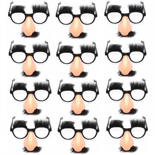 Lezevn 12 Stück Halloween-Verkleidungs-Brille, große Nasen-Brille mit Augenbrauen und Schnurrbart, lustige Halloween-Party-Dekoration