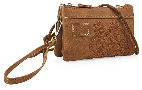 Lois - Clutch - Elegante Handgelenktasche Damen, Portemonnaie Damen & Handtasche Damen, Braun