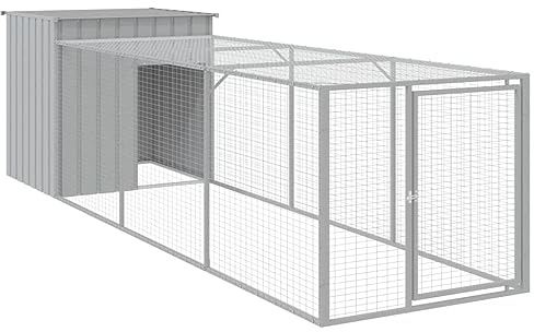 vidaXL Hühnerkäfig, Hühnerstall mit Auslauf, Geflügelstall für Hühner Henne Kleintiere, Hühnerhaus Kleintierstall Kleintierkäfig, Hellgrau Verzinkter Stahl