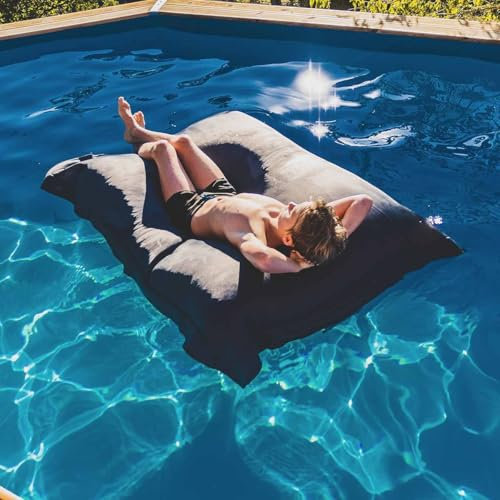 LIVEDECO - Pouf Géant XXL Déhoussable, Flottant pour Piscine, Gris Anthracite Pool BiG52