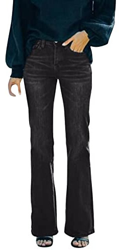 Jean coupe droite pour femme - Taille élastique - Pantalon long en denim avec cordon de serrage - Décontracté, Y01 - Noir., XXL