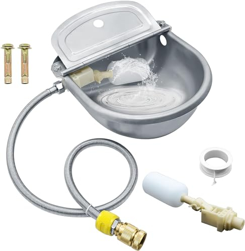 WOOLUCK® Automatischer futtertrog Pferd,304 Edelstahl tränkebecken für Pferd, Schaf, Schwein, Kuh, Geflügeltränke mit Schlauch, 2 Schwimmerventilen