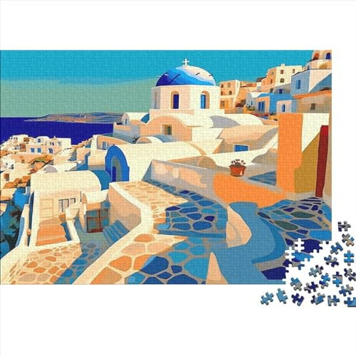 Santorini Greece Jigsaw Puzzles 1000 Pieces for Adults Jigsaw Puzzles for Adults 1000 Piece Wooden Puzzle Educational Games Cartoon Style