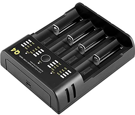 Nicoone Rechargeable Battery A AA AAA Charger, 4 Slots Battery Charger with Micro USB Input for Li-ion/NiMH/NiCD Batteries Sizes 18650/16340/ AA/AAA