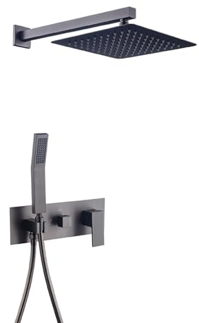 XJTNLB Duscharmatur Unterputz Set 10 in Quadrat Armatur Dusche Set Einhebelmischer Dusche Duschkopf mit Schlauch Regendusche Bifunktional,Pistolengrau