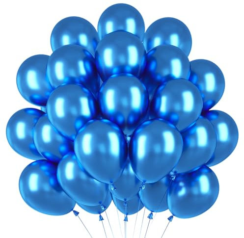 Luftballons Metallic Blau,50 Stück 12 Zoll Metallballons Blau,Ballons Helium für Geburtstagsdeko,Hochzeitsdeko,Deko Party