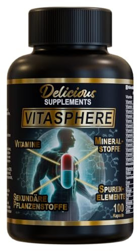 Vitasphere Multivitamin - mit Vitamin C, D, E, B6, B12, Zink & Magnesium - 100 Kapseln für 100 Tage, Nahrungsergänzungsmittel mit Vitaminen & Mineralstoffen - Delicious Supplements - Made in Germany
