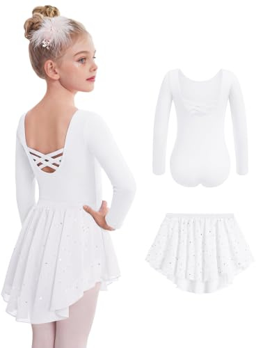 Arshiner Mädchen Langarm Ballettkleid Tanzkleid Rückenfrei Ballettkleidung