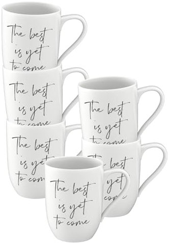 Villeroy & Boch Lot de 6 tasses avec anse « The Best is yet to Come » - 280 ml - En porcelaine de qualité supérieure - Blanc/noir