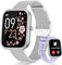 BANLVS Smartwatch Damen mit Telefonfunktion, 1.75 Diamant Armbanduhr, Fitness Tracker mit Menstruationszyklus, SpO2, Pulsuhr, Schlafmonitor, 130+ Sportmodi Sportuhr Android iOS Silber Geschenk Damen