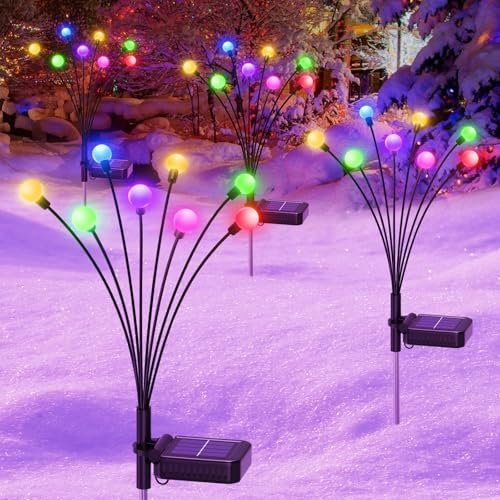 GEARLITE Firefly Solarlampen für Außen Garten 4 Stück, 32 Buntes Led Superhelle Glühwürmchen Weihnachten Aussen Solar, IP65 Wasserdicht Schwingende Garten-Deko für Outdoor Weihnachtsdeko Pathway Yard