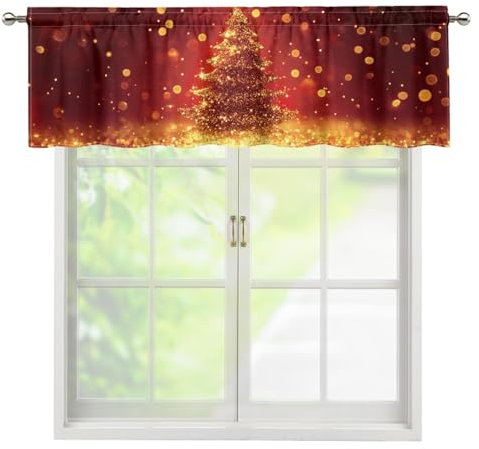 Surwin Bistrogardine Coffee Break Scheibengardine Küchengardine mit Weihnachten Motiven, Kurzgardine Wohnzimmer Landhaus Càfe Gardinen Moderne Kurz Vorhang (Weihnachtsbaum,45x137cm)