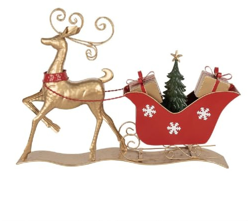 Clayre & Eef Weihnachtsdekoration Schlitten 70x12x49 cm Braun Rot Metall