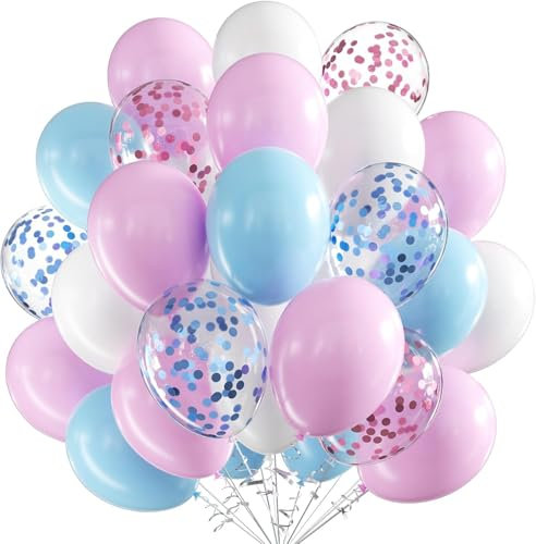Luftballons Geburtstag Rosa Blau,60 Stück 12 Zoll Blau-Rosa luftballons,Macaron Blau Rosa Konfetti Latex Weiße Luftballons für Hochzeit Geburtstag Geschlecht Reveal Baby Dusche Party Deko