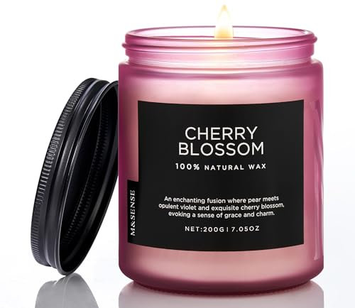 M&SENSE Duftkerze im Glas – Sojawachskerze Kirschblüte 200g | Süßer und Blumiger Duft | 50 Stunden Brenndauer | Natürliche Kerze für romantische und entspannende Atmosphäre