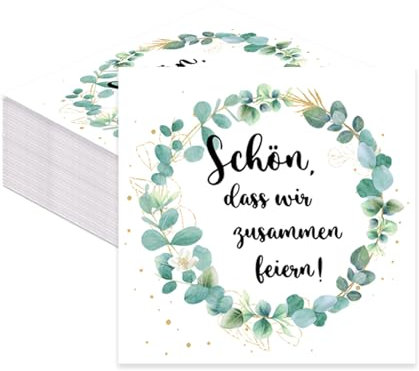 40 Stück Servietten Geburtstag 33X33cm,Eukalyptus Servietten Spruch Schön, dass wir zusammen feiern,Servietten Gold Grün,für Geburtstag zur Babyparty Taufe Party