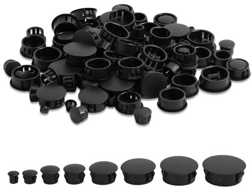 Tweozhui 120pcs Cache Trou Meuble Cache vis Noir Bouchon Plastique, Bouchons en Plastique pour Meubles, armoires, Bouchons de perçage, Bouchons aveugles en 8 Tailles (6/8/10/12/16/20/22/25 mm)