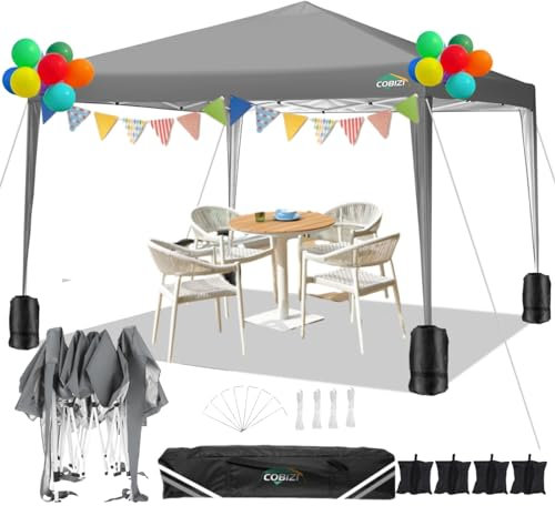 COBIZI Faltpavillon 3x3M, Wasserdicht Faltpavillon Stabile, Sofortiger Sonnenschutz, Pop Up Gartenpavillon Partyzelt mit 4 Sandsäcke, für Festivals Strände Terrasse Garten