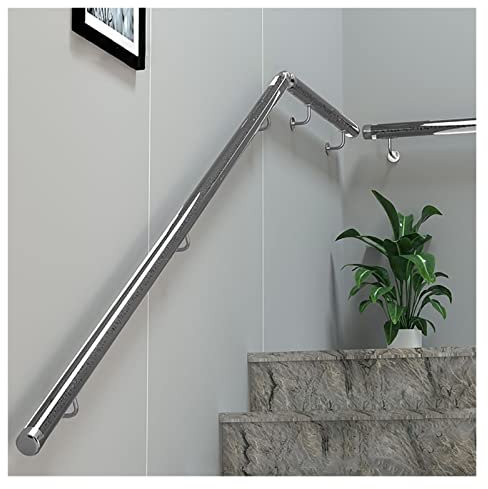 Handlauf für Innentreppen – 1 m, 2 m, 3 m, 3,5 m, 4 m, 5 m, 6 m, rutschfester, transparenter schwarzer Treppenhandlauf, Wandmontagegeländer mit silbernen/goldenen Halterungen (Farbe: Silberne