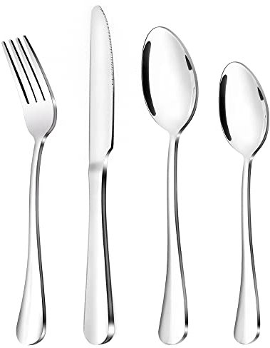 Cutlery Set, 32 Piece Cutlery Set for 8 People Stainless Steel Knife and Fork Sets Including Knife Fork Spoon Cutlery, Round Handle, Mirror Polished & Dishwasher Safe for Daily Use, Service for 8