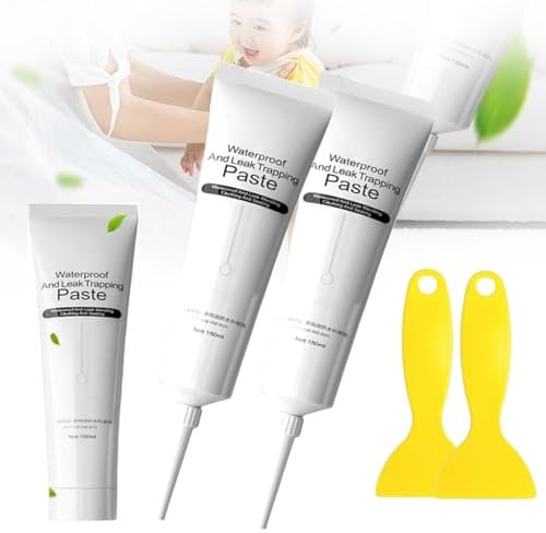 Multi-Functional Water-Based Waterproof Leak Paste, Liquid Rubber Waterproof Sealant, Waterproof Sealant Leak Trapping Paste, Invisible Anti-Leakage Agent Suitable for Rooftops, Basements(White,2pcs)