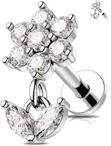 OUFER 16G 8 mm Helix-Ohrring mit 3 Zirkonblumen, Edelstahl 316L, Unisex, Klar