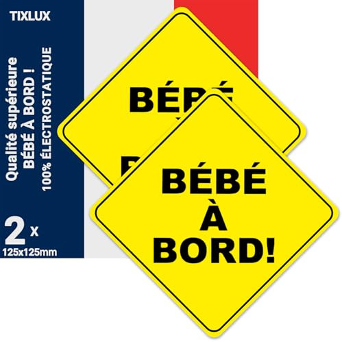 Tixlux Bébé à Bord Électrostatique, 2PCS Autocollant Bébé à Bord Voiture, À Apposer sur la Vitre, Autocollant Électrostatique, 12,5x12,5cm
