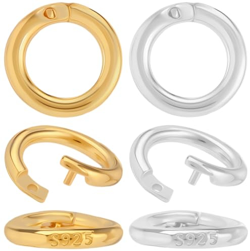 Beebeecraft 6Pcs 2 Colors 925 Sterling Silver Lock Jump Ring OD 8mm ID 5mm 24K Gold Plated Round Jump Rings Twist Clasps with 925 Stamp Polishing Cloth for Jewelry Making Diy Bracelet Necklace Craft