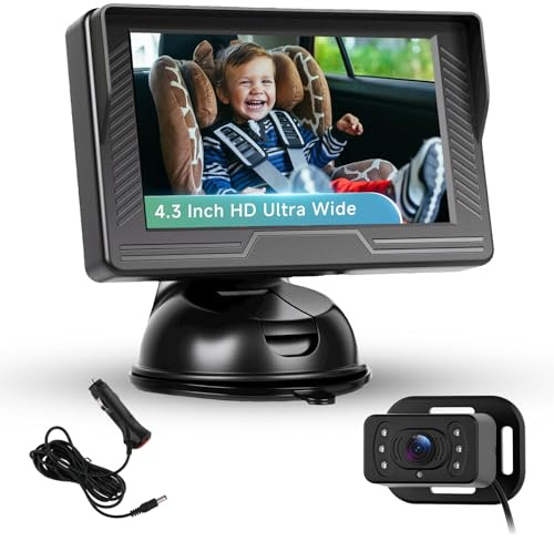Hodozzy Baby Auto Spiegel HD mit Kamera,Weitwinkel der Kamera Auto, 4,3 Zoll IPS Bildschirm Spiegel Auto Baby Rückbank für die Beobachtung von Kindern, Haustieren,Nachtsicht, Schwaches Blaues Licht