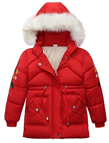 Veste d'hiver chaude pour enfants et filles 2025 - Veste épaisse à fermeture éclair - Manteau et veste de ski pour garçons de 14 à 16 ans, Rouge, 6-7 ans