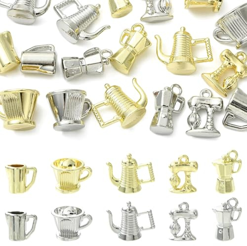 Ipotkitt 20 pcs 10 Styles Alloy Coffee Theme Charms Drink Moka Pot Cup Coffee Machine Charms for DIY Jewellery Bracelet Necklaces Earrings Keychains Making Crafts