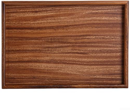Lastdaytime Serviertablett aus Holz, japanischer Stil, quadratisch, für Kaffee, Dessert, trockenen Tee, Snacks, Braun (33 x 23 x 2,6 cm)