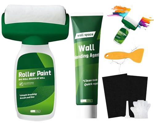 Wandfarbe Ausbessern Weiß-Farbretusche 2-In-1 Set, Wandspachtel mit Integrierter Rolle & Schnell Trocknender FüLlmasse, Repariert Schnell LöCher/Risse/Graffitis