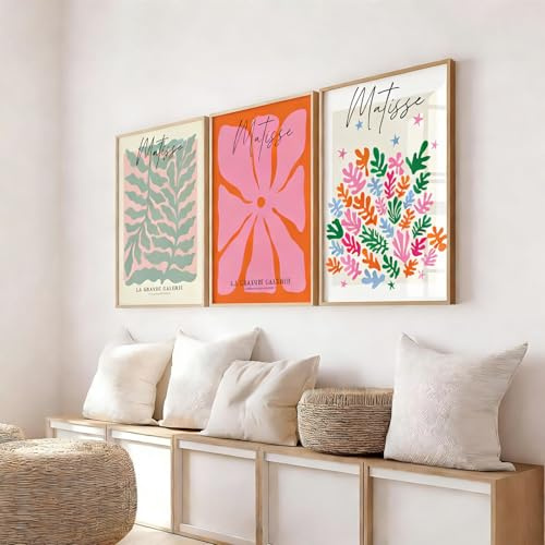 3er Matisse Poster Set,Stilvolle Matisse Pastell Poster Abstrakte Vintage Flower Market Bilder Aesthetic, Leinwand Bilder für Wohnzimmer Schlafzimmer Bad Küche Büro,Ohne Rahmen (50*70cm,GIK)