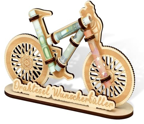 TIHNY Fahrrad Geldgeschenk aus Holz, Geldhalter und Gutscheinhalter für Geldscheine, Fahrrad-Deko, Geschenk zum Geburtstag für Radfahrer, Freunde und Familie