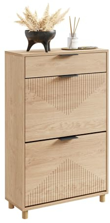 SoBuy schuhschrank schmal - schuhschrank Holz 24cm breit, große Kapazität für Schuhe bis Größe 47, nordisches Design, ideal für Flur, Eingangsbereich, Familie, Farbe Holz, Maße 60x24x95cm, FSR212-N