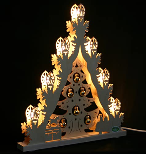 3D-Schwibbogen Tanne klein mit goldenen Kugeln - Handarbeit aus dem Erzgebirge