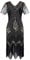 Gatsby 1920s Flapper Dress Women Vintage Sequin Fringe Beaded Art Deco Fancy Dress with Sleeve for Party Prom Black Gold(Size: XL=UK 18 | EU 46)