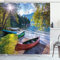 ABAKUHAUS Landschaft Duschvorhang, Bohinjsee mit Booten, Stoffliches Gewebe Badezimmerdekorationsset mit Haken, 175 x 180 cm, Blau Grün