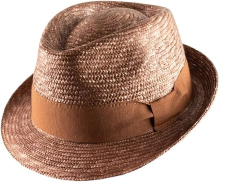 Classic Italy - Chapeau Trilby Paille Homme ou Femme Fino Trilby Paille - Taille 62 cm - Marron