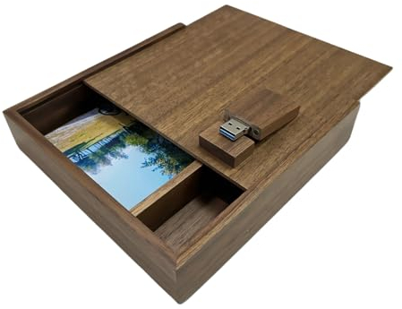 UFARID Nuez Madera Álbum de Fotos Caja Unidad Flash USB 16GB 32GB 64GB Memoria USB3.0 de Madera Fotografía Dispositivo de Almacenamiento de Bodas USB3.0 Memory Stick Personalizable (64GB, Walnut Wood)