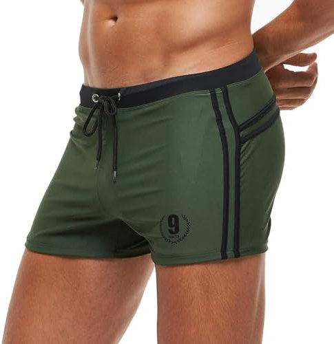 Arcweg Men's Swimming Trunks Shorts Sport Boxer Swimwear Boxers Underwear Drawstring Summer Beach Board Shorts Elastic Swimsuit Bottom (M, Olive)