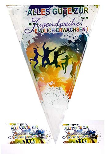 Jugendweihe Deko Wimpelkette Girlande I 10m Länge mit 15 Wimpel Aufdruck Alles Gute zur Jugendweihe Endlich Erwachsen Jugendfeier bunt Mehrfarbig von Feste Feiern