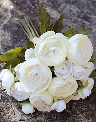 artplants.de Kunst Ranunkelstrauß Tonie, Creme, 20cm, Ø20cm - Ranunkel Deko/SeidenBlumenstrauß