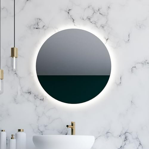 Illuminated Round Bathroom Mirror with LED Lights 600x600mm IP44 Rated - Halo Backlit Round Light Up Mirrors, LED Bathroom Mirror with Lights, Demister Pad, & Motion Sensor,Wall-Mounted Vanity Mirrors