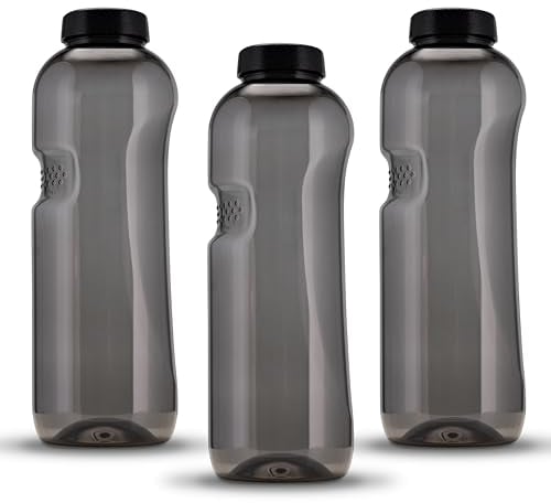 Kavodrink 3 x Tritan Trinkflasche 1,0L Wasserflasche schwarz Sportflasche BPA frei Flasche 1000ml