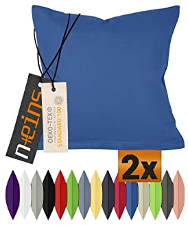 npluseins Doppelpack Baumwoll-Kissenbezüge - Moderne Wohndekoration in schlichtem Design 317.361, 50 x 50 cm, blau