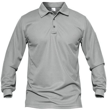 MAGCOMSEN Men's Breathable Polo Shirts Quick Dry Casual Work Shirt Moisture Wicking Sports Polo with Button Light Grey, S